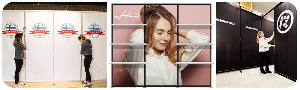 3x3 Exhibition stand ALU modular trade show booth shelves build simple Finland