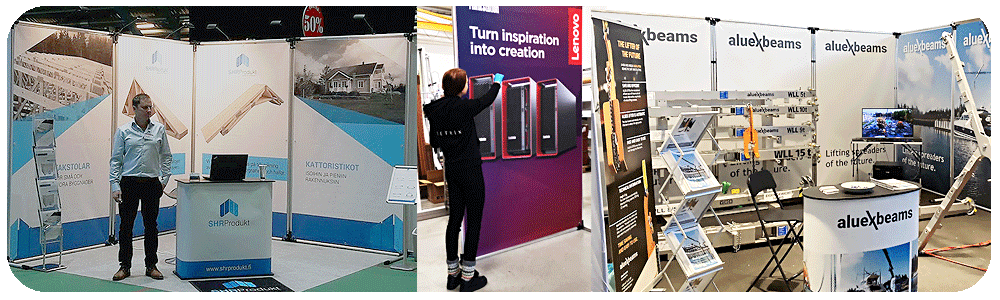 3x3 mässmonter. TUBE monterväggar passar även liten budget. Mobil, återanvändbar, modulär